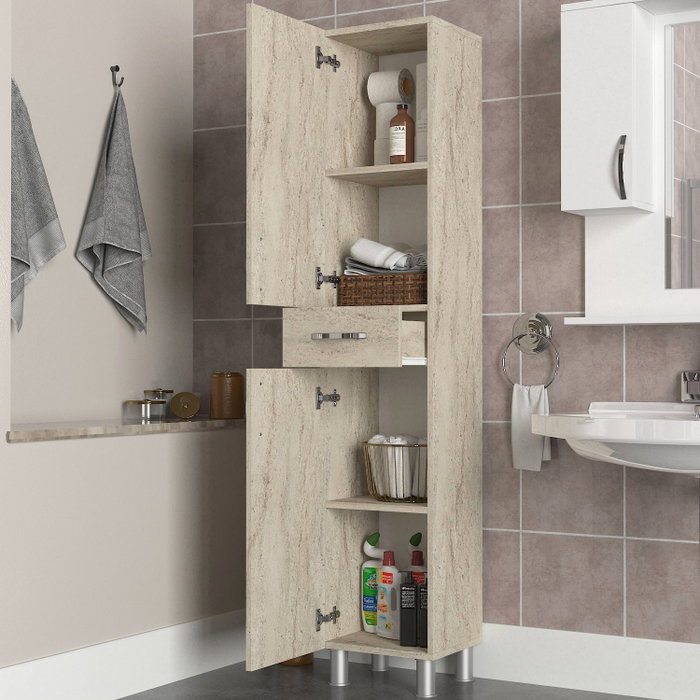 Hanah Home Mueble de Baño 2 Puertas 1 Cajón Selin Travertino Melamina 35x179x31.3cm